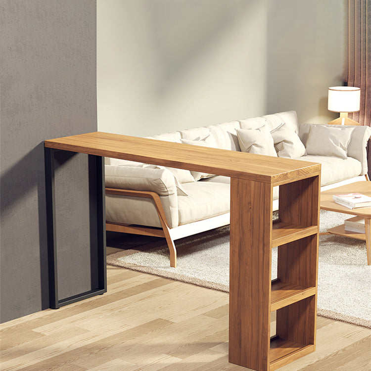 Solid Wood Bistro Table Brown Rectangle Bar Height Pub Table with 3-shelf