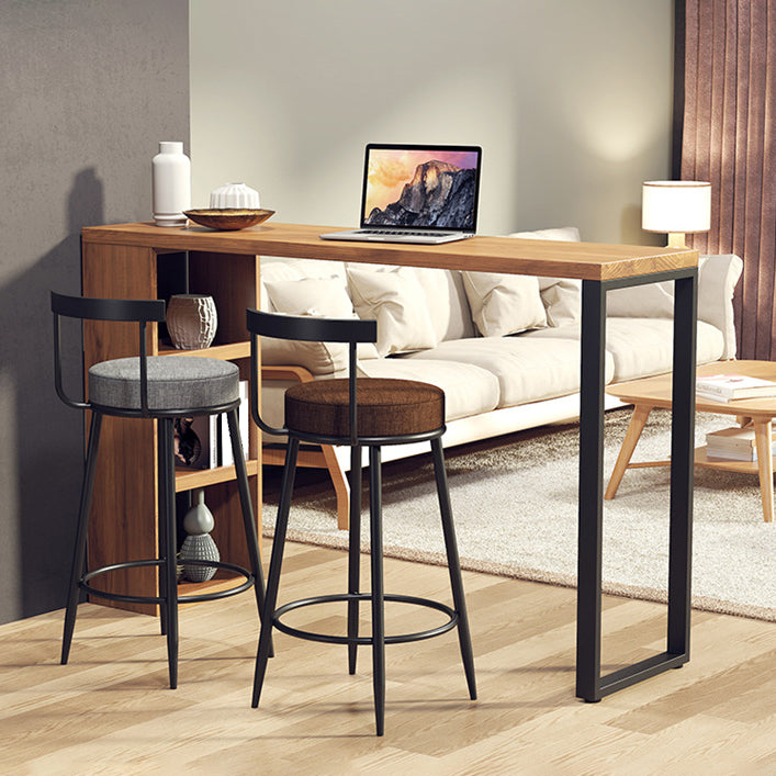 Solid Wood Bistro Table Brown Rectangle Bar Height Pub Table with 3-shelf