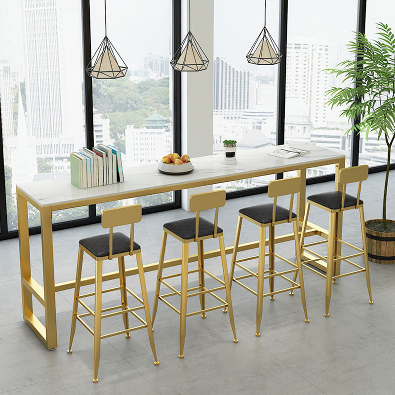 Rectangle Pub Table Bar Height Glam Stone Top Bar Table for Indoor