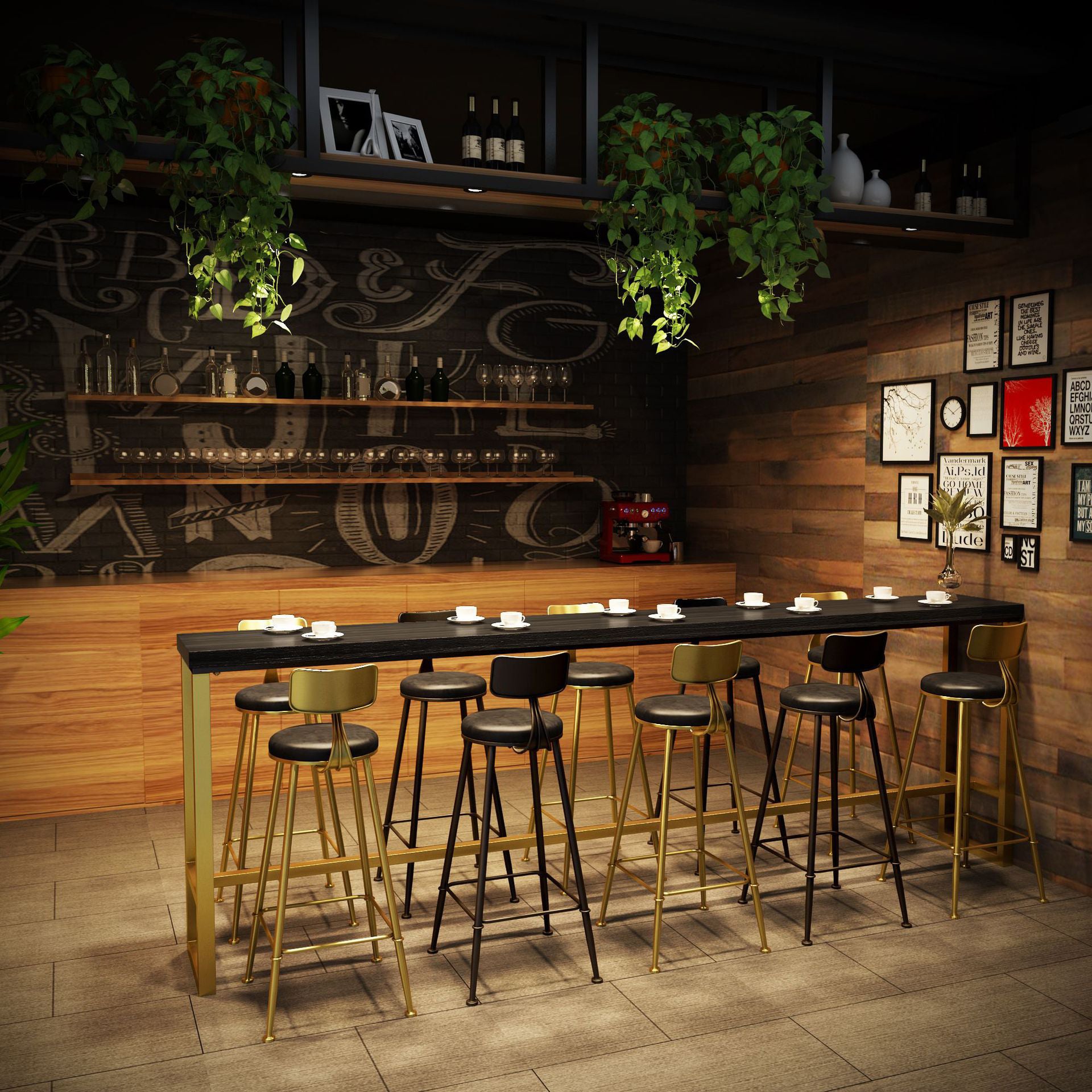 Rectangle Pub Table Bar Height Glam Solid Wood Bar Table for Small Places