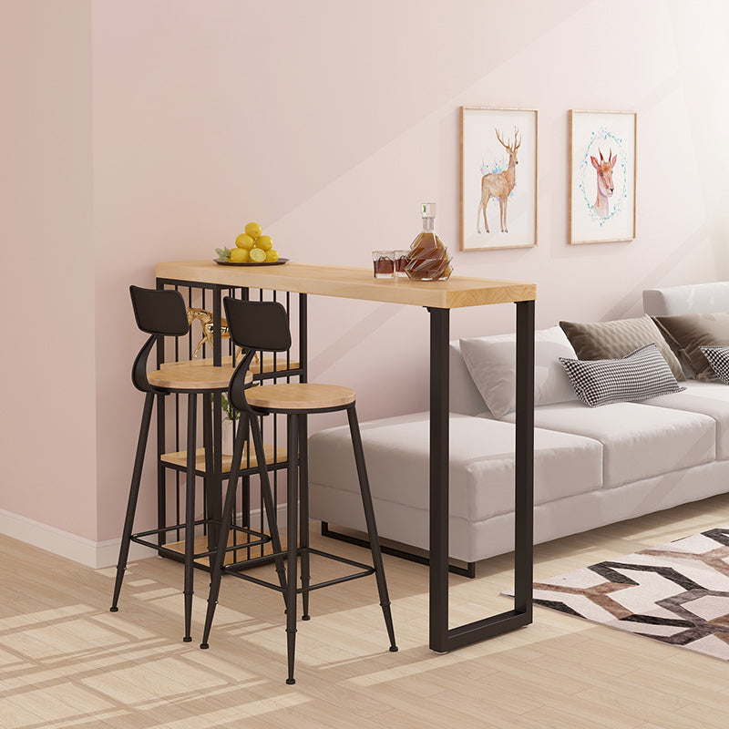 Rectangle Solid Wood Pub Table 3-shelf Pedestal Bar Height Bistro Table in Natural