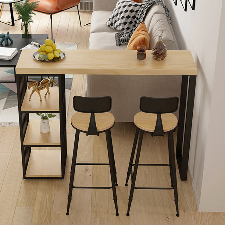 Rectangle Solid Wood Pub Table 3-shelf Pedestal Bar Height Bistro Table in Natural