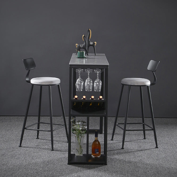 Sintered Stone Bar Dining Table Industrial Rectangle Bar Height Pub Table with Shelves