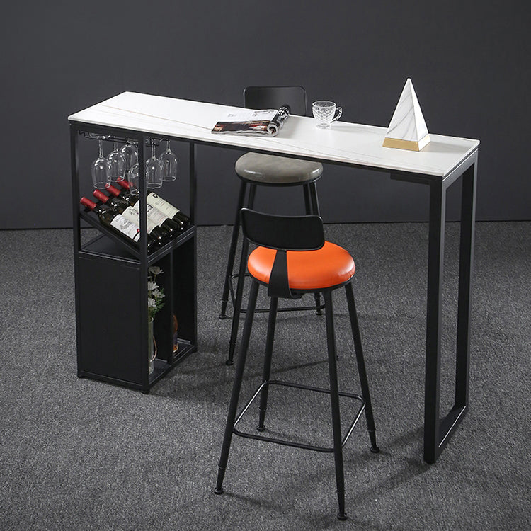 Sintered Stone Bar Dining Table Industrial Rectangle Bar Height Pub Table with Shelves