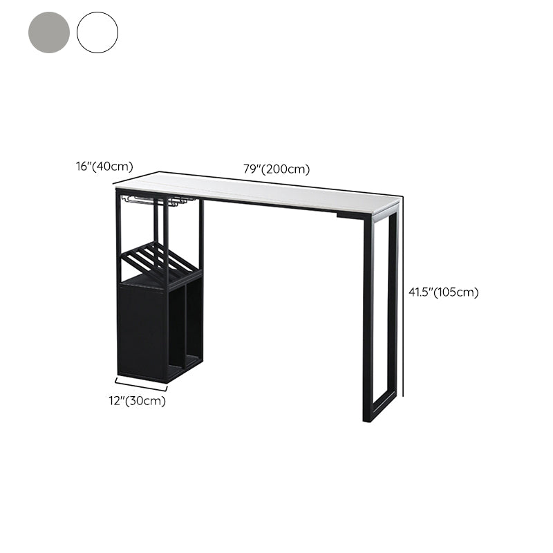 Sintered Stone Bar Dining Table Industrial Rectangle Bar Height Pub Table with Shelves