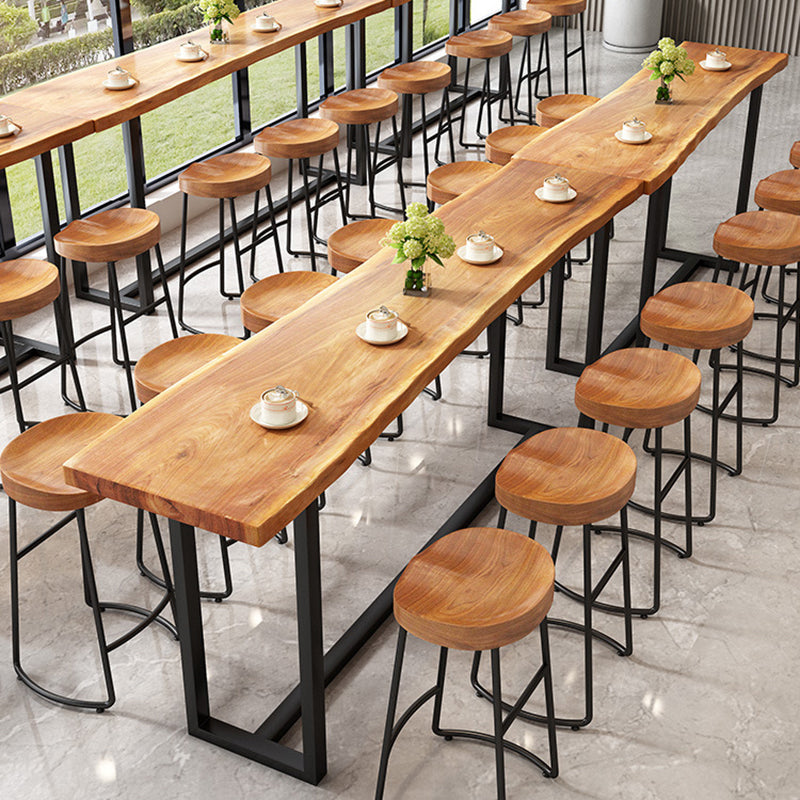 Rectangle Solid Wood Bar Table Black Legs and Metal Base Bar Table