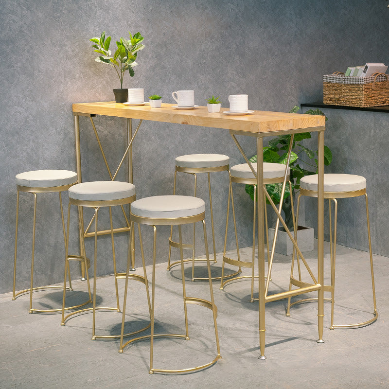 Solid Wood Rectangle Bar Table Gold Legs and Metal Base Bar Table