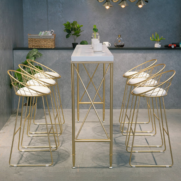 Solid Wood Rectangle Bar Table Gold Legs and Metal Base Bar Table