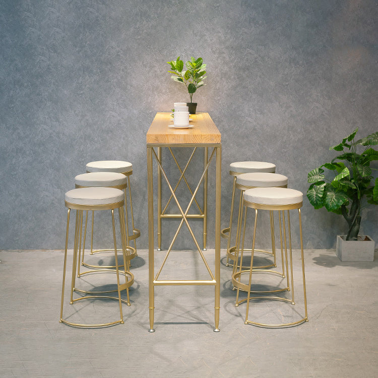 Solid Wood Rectangle Bar Table Gold Legs and Metal Base Bar Table