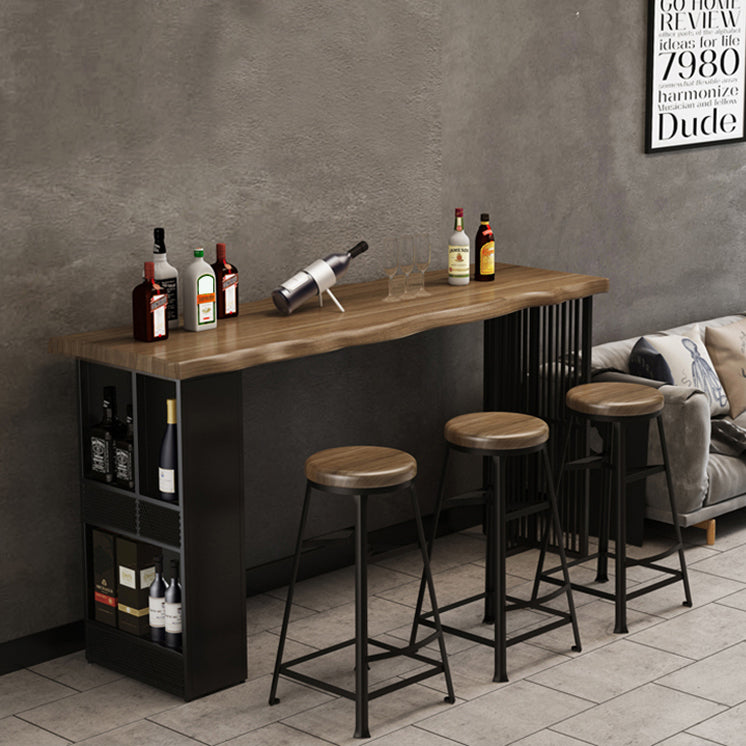 Rectangle Solid Wood Top Bar Dining Table Contemporary Bar Height Table with Storage Base