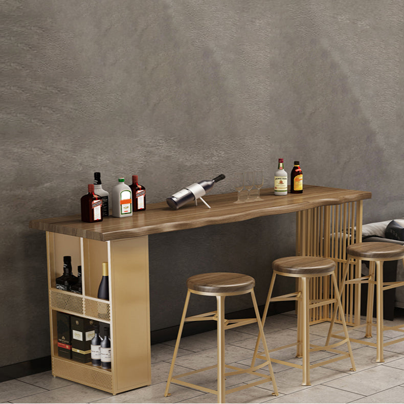 Rectangle Solid Wood Top Bar Dining Table Contemporary Bar Height Table with Storage Base