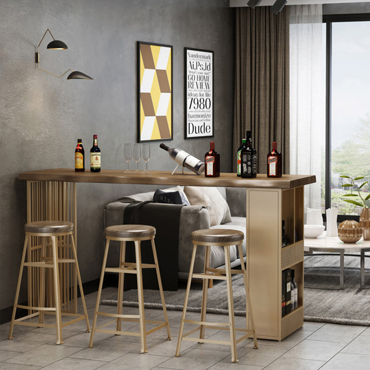 Rectangle Solid Wood Top Bar Dining Table Contemporary Bar Height Table with Storage Base