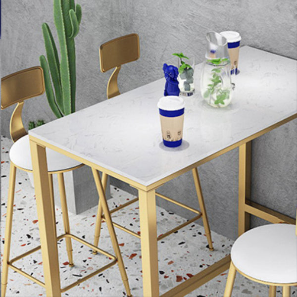 White Stone Top Bar Table Glam Bar Dining Table with Gold Base