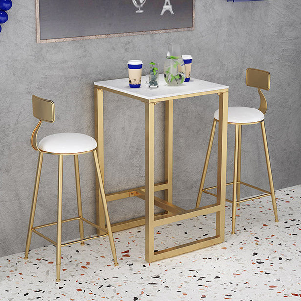 White Stone Top Bar Table Glam Bar Dining Table with Gold Base
