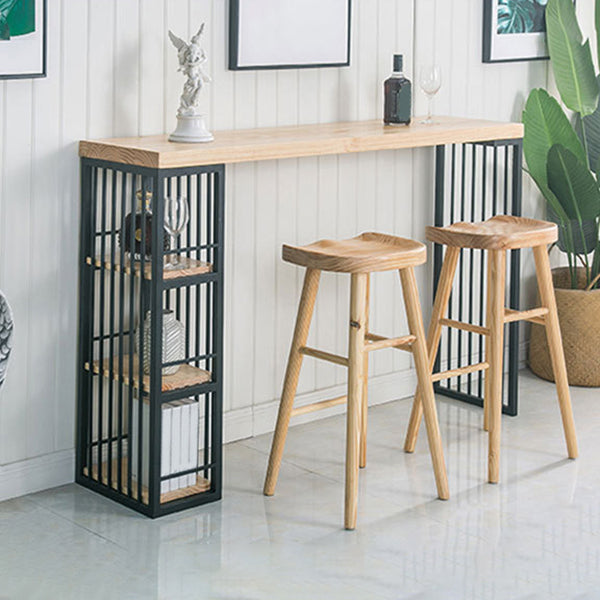 Wood Bar Height Table Metal Double Pedestal Bar Table with Storage