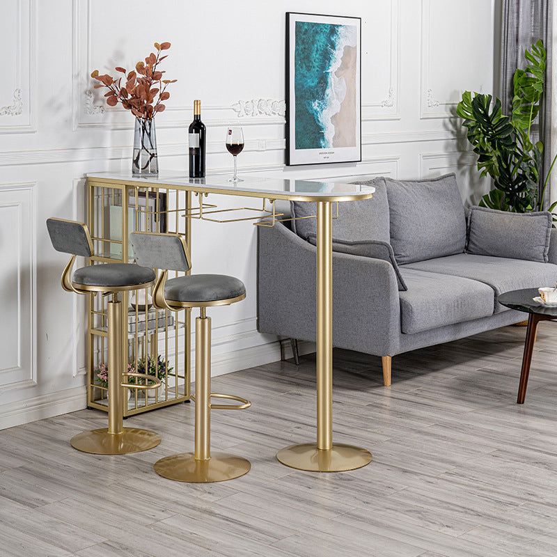 Glam Free Form Bar Table White Marble Table with Storage for Living Room