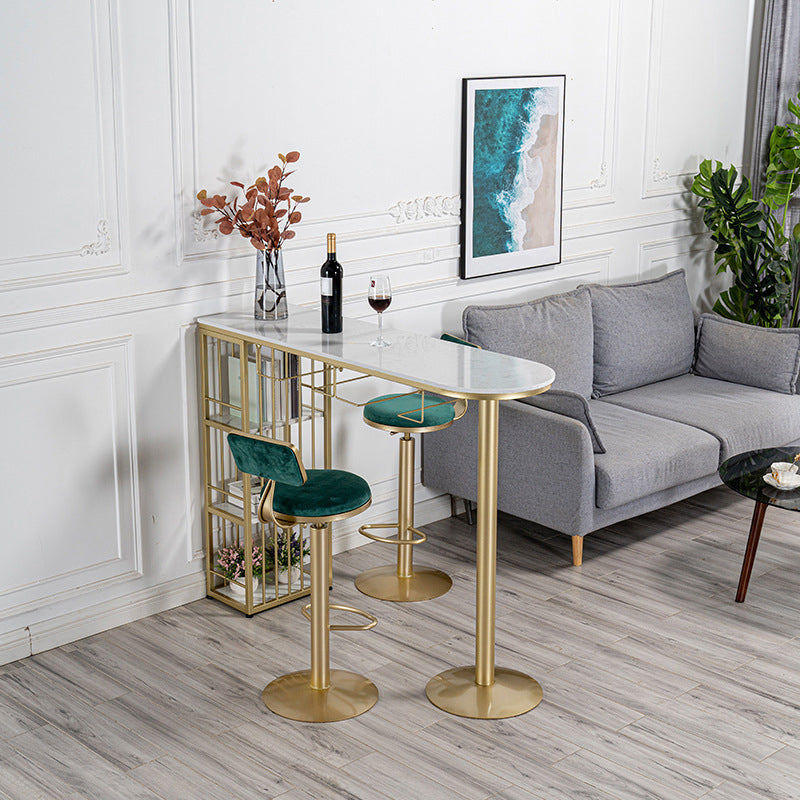 Glam Free Form Bar Table White Marble Table with Storage for Living Room
