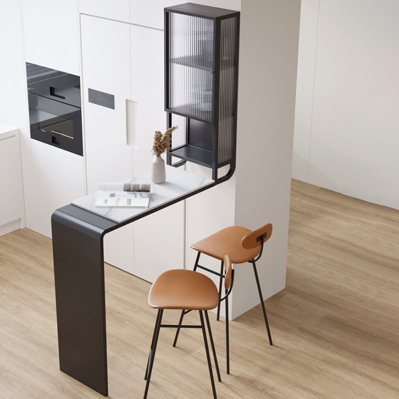 Glam Rectangle Bar Dining Table Stone Top and Metal Frame Bar Table