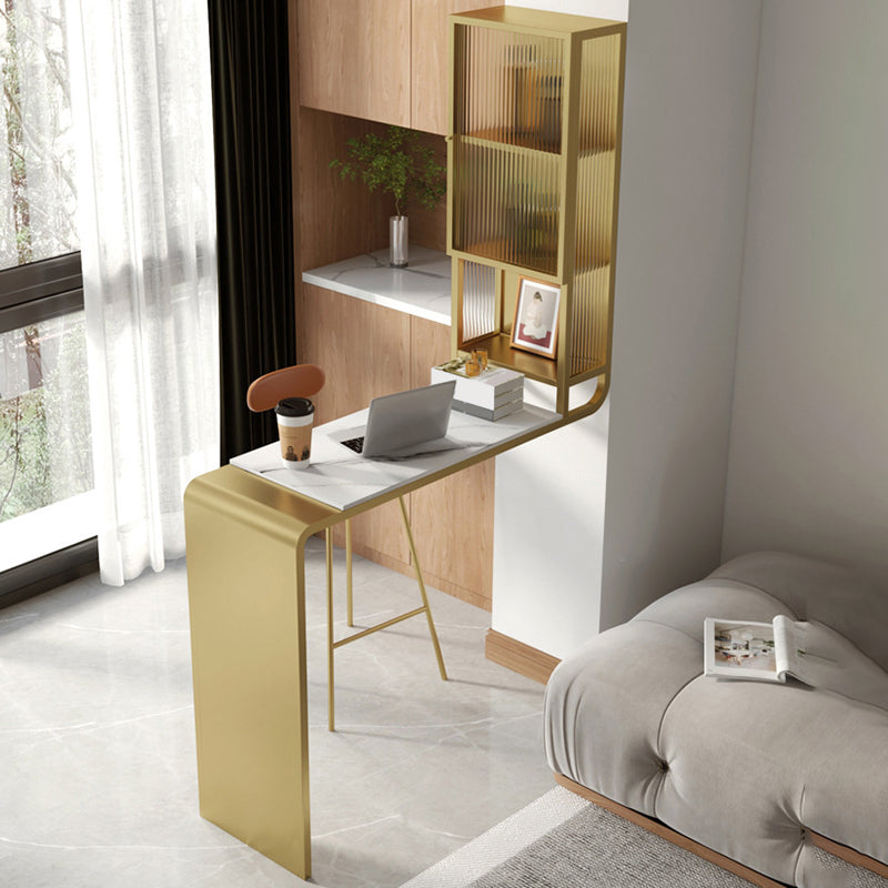 Glam Rectangle Bar Dining Table Stone Top and Metal Frame Bar Table