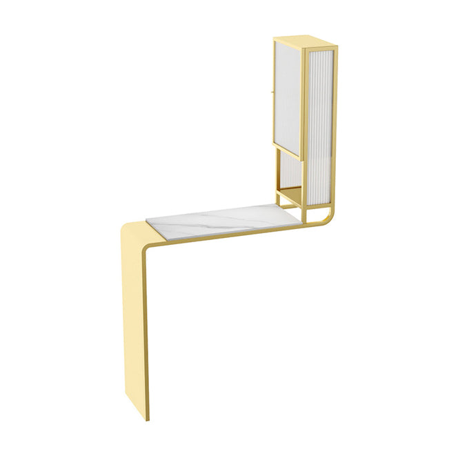 Glam Rectangle Bar Dining Table Stone Top and Metal Frame Bar Table