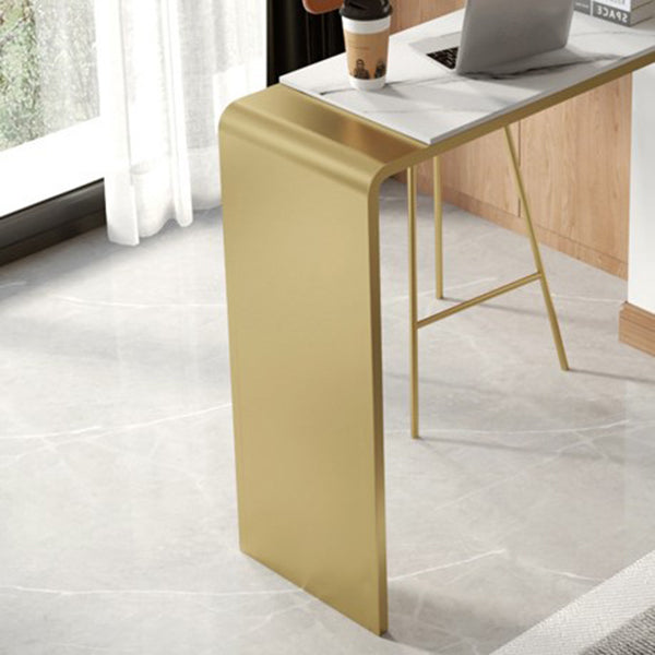 Glam Rectangle Bar Dining Table Stone Top and Metal Frame Bar Table