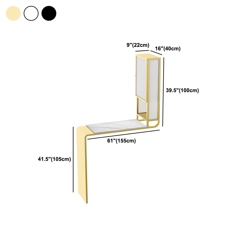 Glam Rectangle Bar Dining Table Stone Top and Metal Frame Bar Table