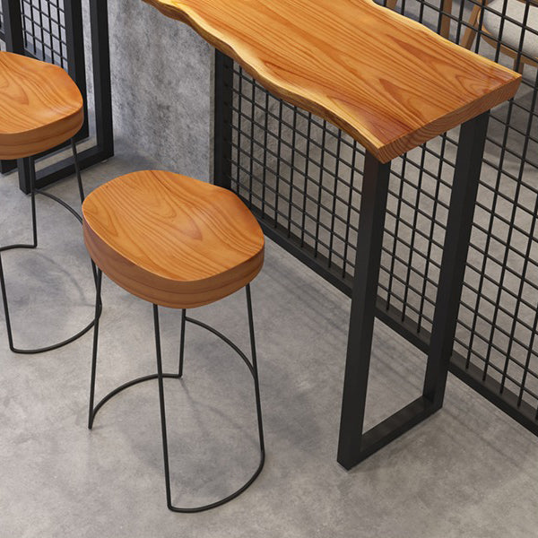 Solid Wood Brown Bar Table Black and Metal Base Rectangle Bar Table