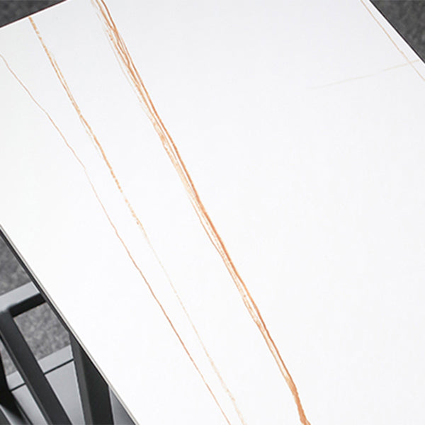 Industrial Rectangle Pub Table White Sintered Stone Bar Height Cocktail Table with Shelves