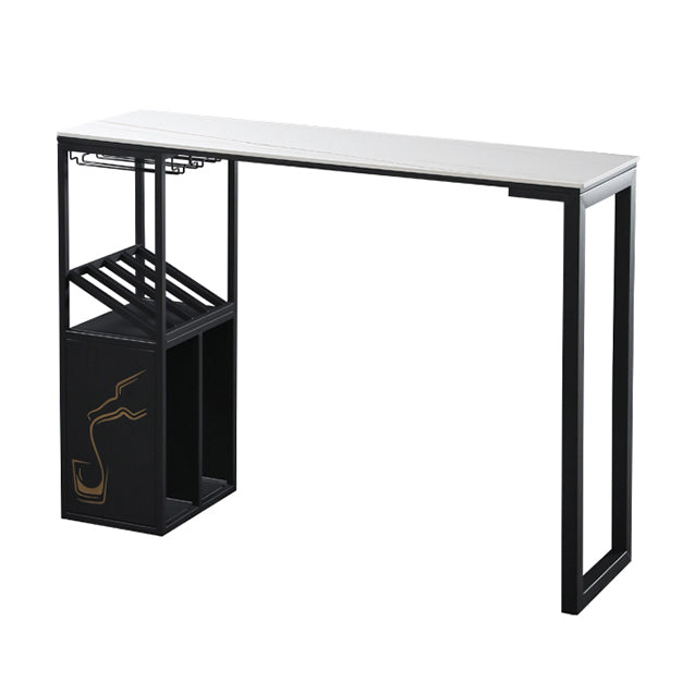 Industrial Rectangle Pub Table White Sintered Stone Bar Height Cocktail Table with Shelves