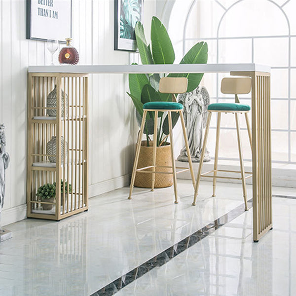 Glam Style Pub Table Rectangle Solid Wood Double Pedestal Bar Table for Indoor