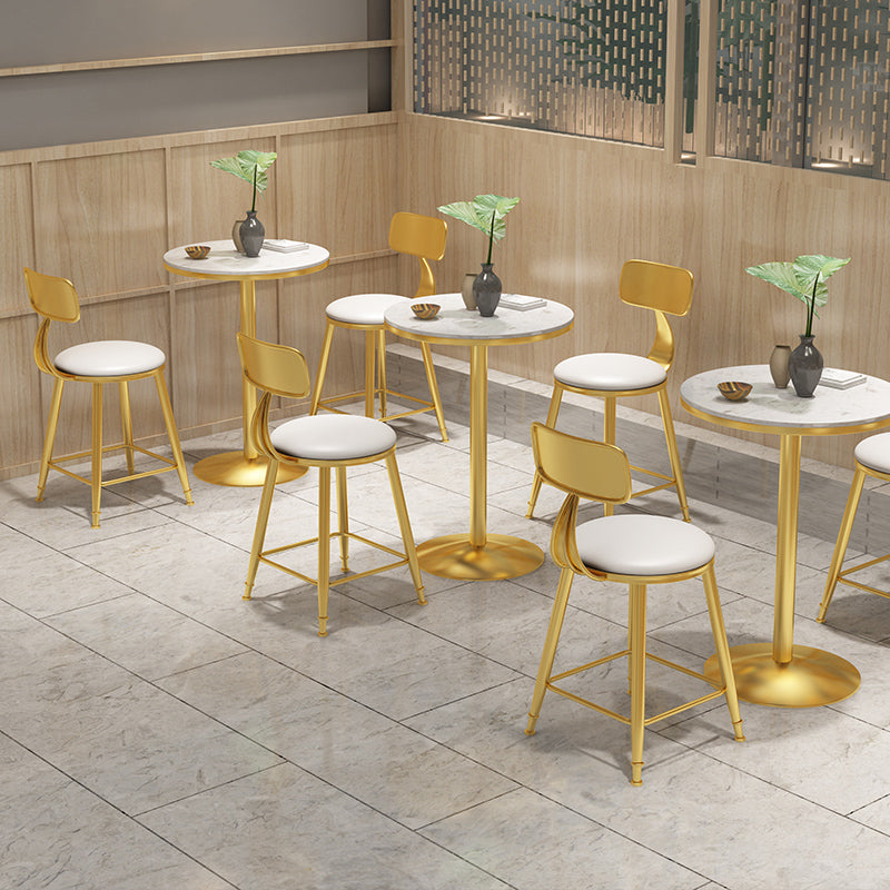 Faux Marble Pub Table Glam White Cocktail Bar Table with Metal Pedestal