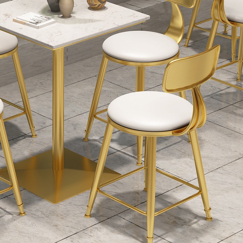 Faux Marble Pub Table Glam White Cocktail Bar Table with Metal Pedestal