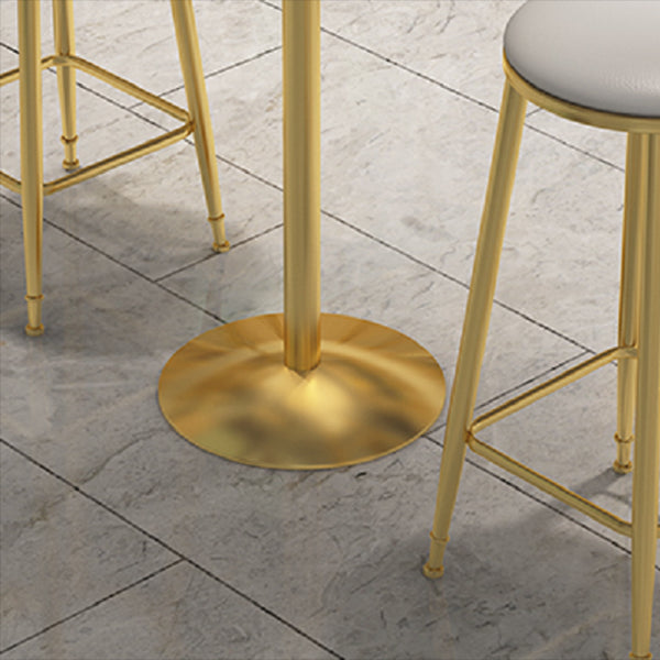 Faux Marble Pub Table Glam White Cocktail Bar Table with Metal Pedestal