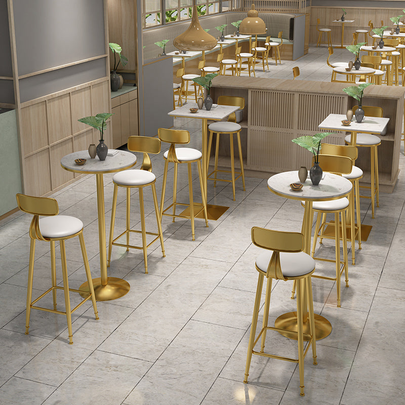 Faux Marble Pub Table Glam White Cocktail Bar Table with Metal Pedestal