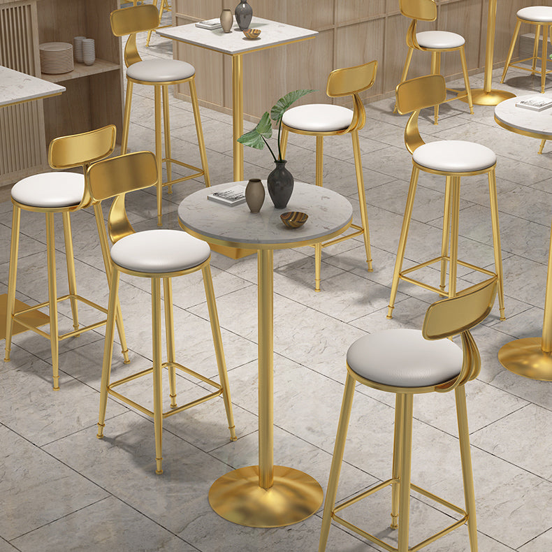 Faux Marble Pub Table Glam White Cocktail Bar Table with Metal Pedestal