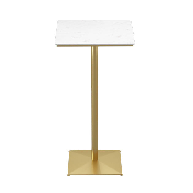 Faux Marble Pub Table Glam White Cocktail Bar Table with Metal Pedestal