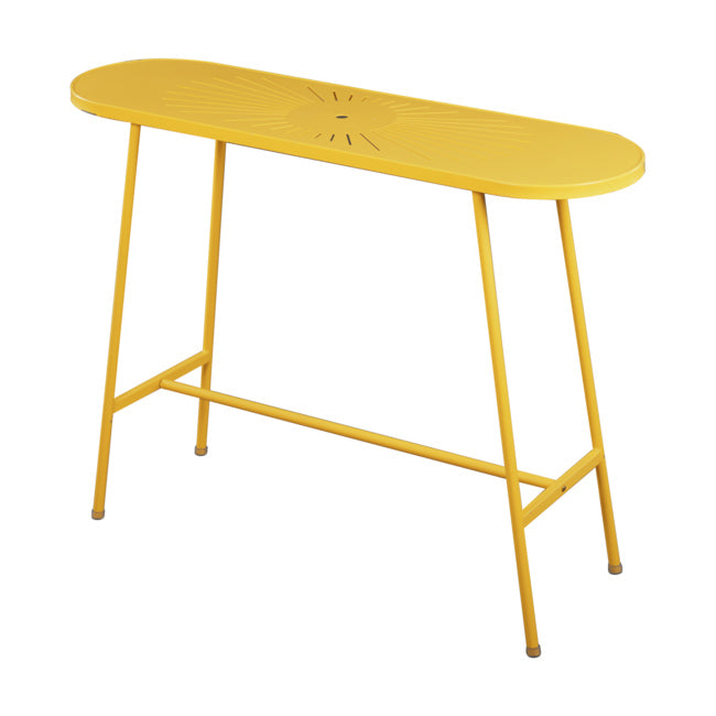 Industrial Outdoor Oval Bar Dining Table Metal Bar Table with Trestle Base