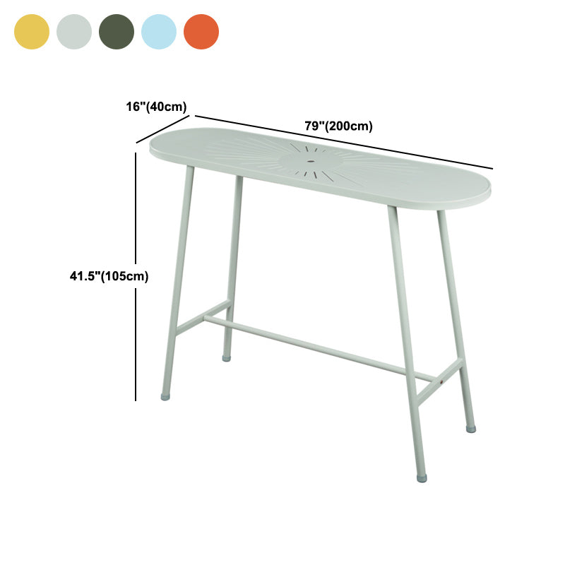 Industrial Outdoor Oval Bar Dining Table Metal Bar Table with Trestle Base