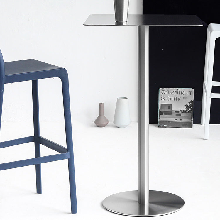 Industrial Silver Counter Height Table Metal Pedestal Bar Table