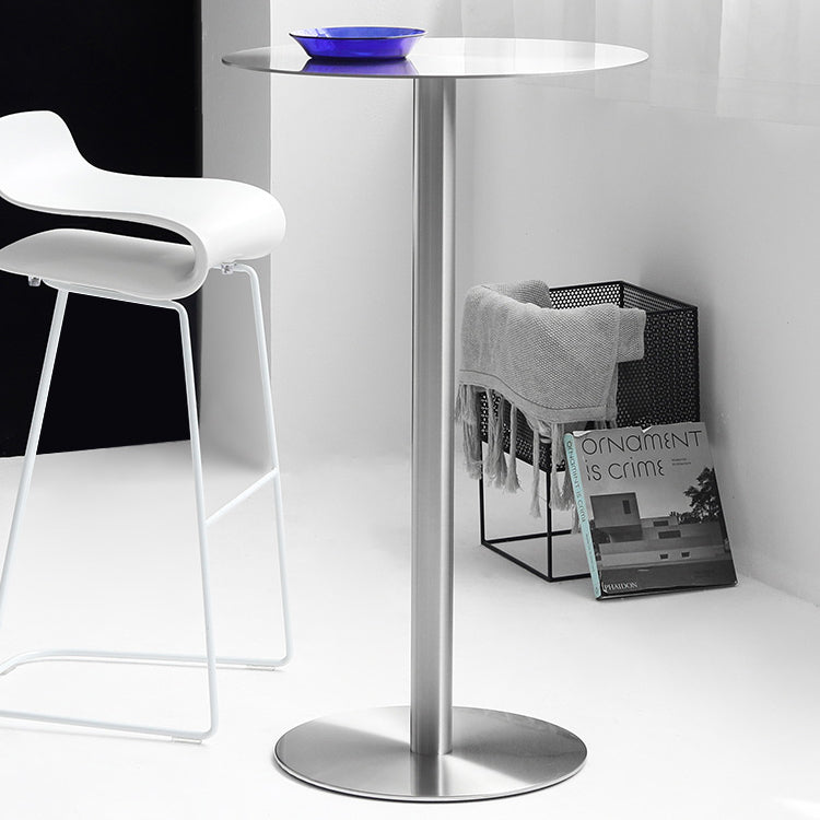 Industrial Silver Counter Height Table Metal Pedestal Bar Table