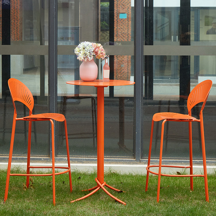 Metal Indoor-Outdoor Bar Height Table Contemporary Bar Table with Pedestal