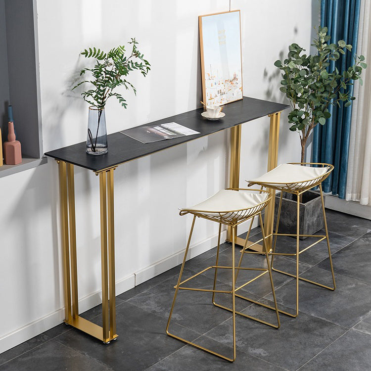 Sintered Stone Bar Table Modern Dining Table Gold and Metal Base Bar Table