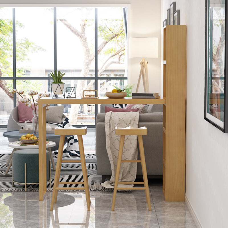 Modern Wooden Pub Table Rectangle Natural Bar Height Cocktail Table with Shelves