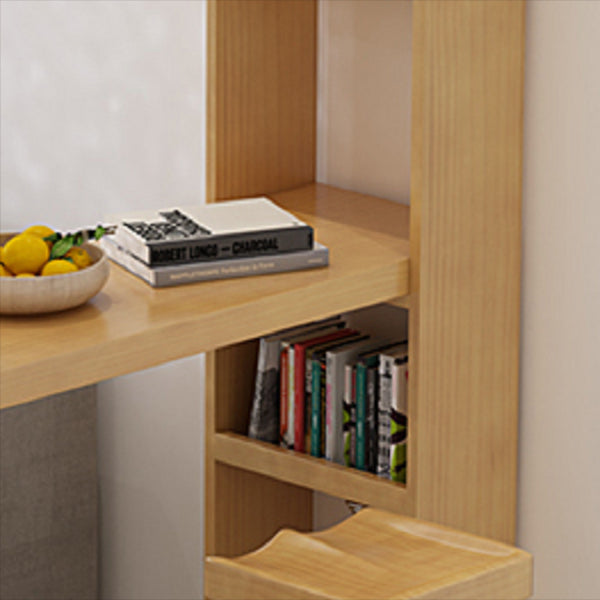 Modern Wooden Pub Table Rectangle Natural Bar Height Cocktail Table with Shelves