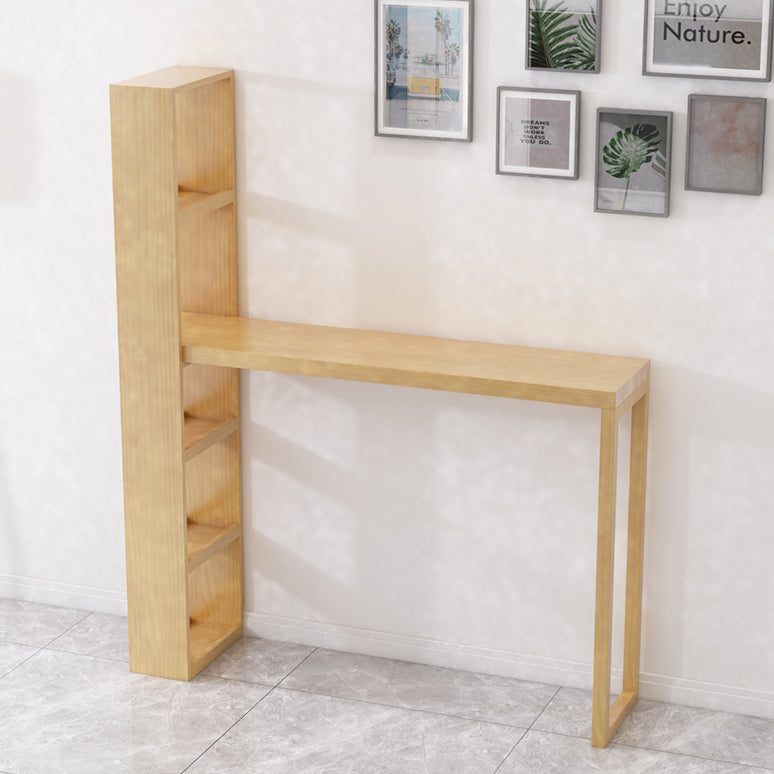 Modern Wooden Pub Table Rectangle Natural Bar Height Cocktail Table with Shelves
