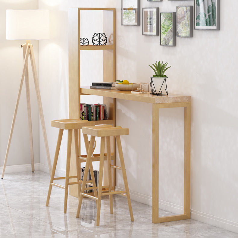 Modern Wooden Pub Table Rectangle Natural Bar Height Cocktail Table with Shelves