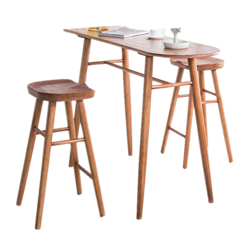 Contemporary Brown Wood Bar Table Free Form Counter Height Table with 4 Legs
