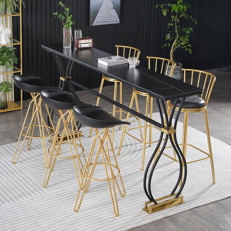 Rectangle Sintered Stone Dining Table Black and Metal Base Bar Table