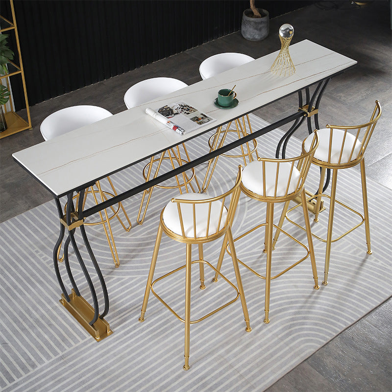 Rectangle Sintered Stone Dining Table Black and Metal Base Bar Table