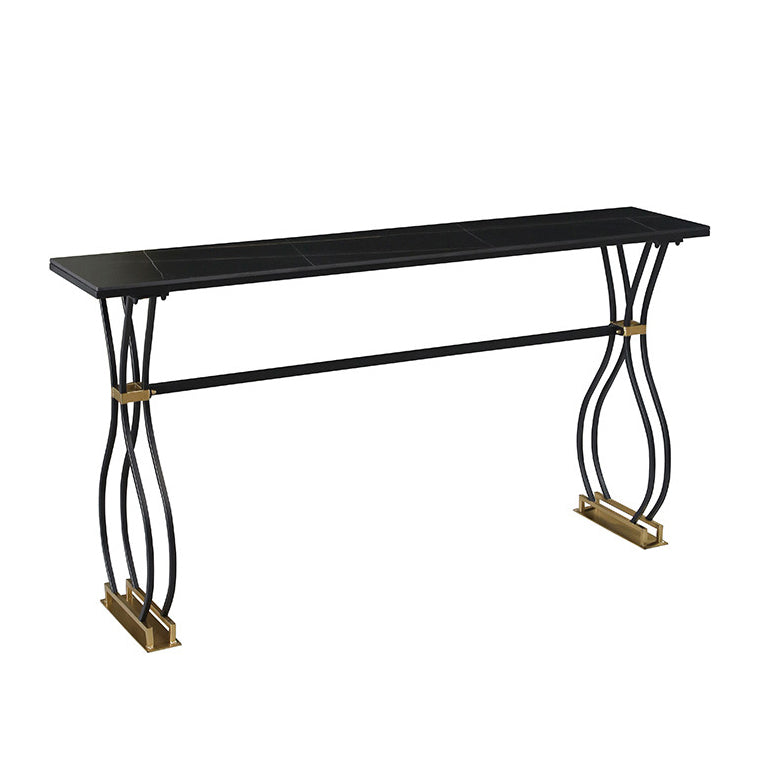 Rectangle Sintered Stone Dining Table Black and Metal Base Bar Table